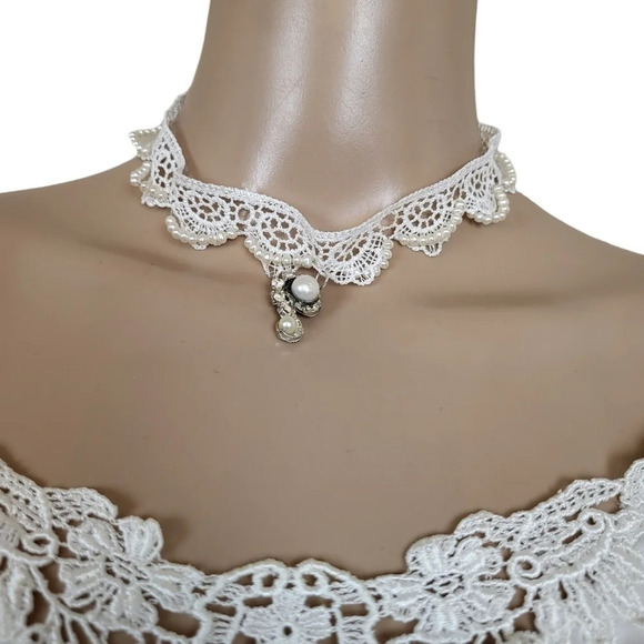 Hand Crafted Jewelry - Dainty Freshwater Pearl Lace Choker